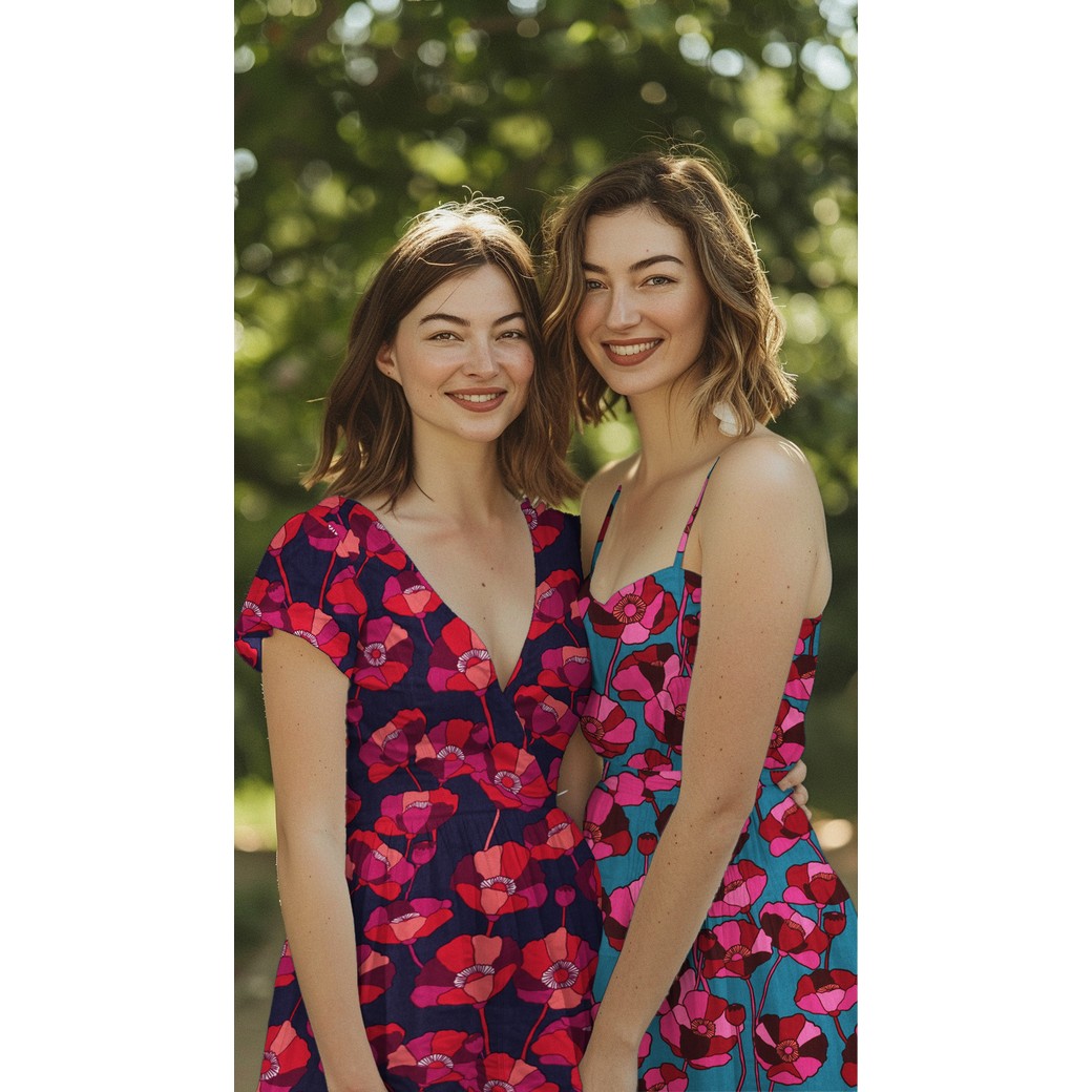 Coton de viscose coquelicot rouge violet fond bleu – Image 4