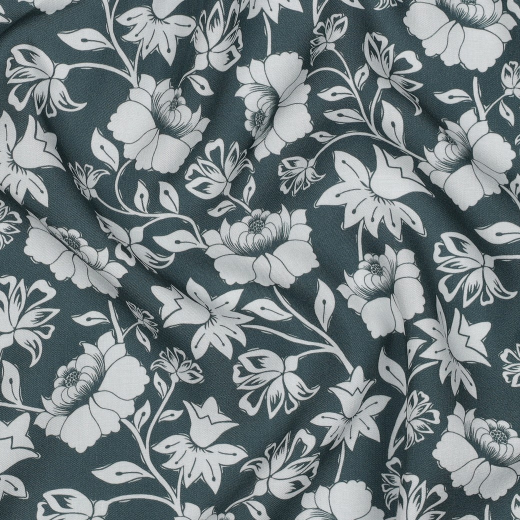Viscose Ecovero fleurs indiennes sauge et blanc