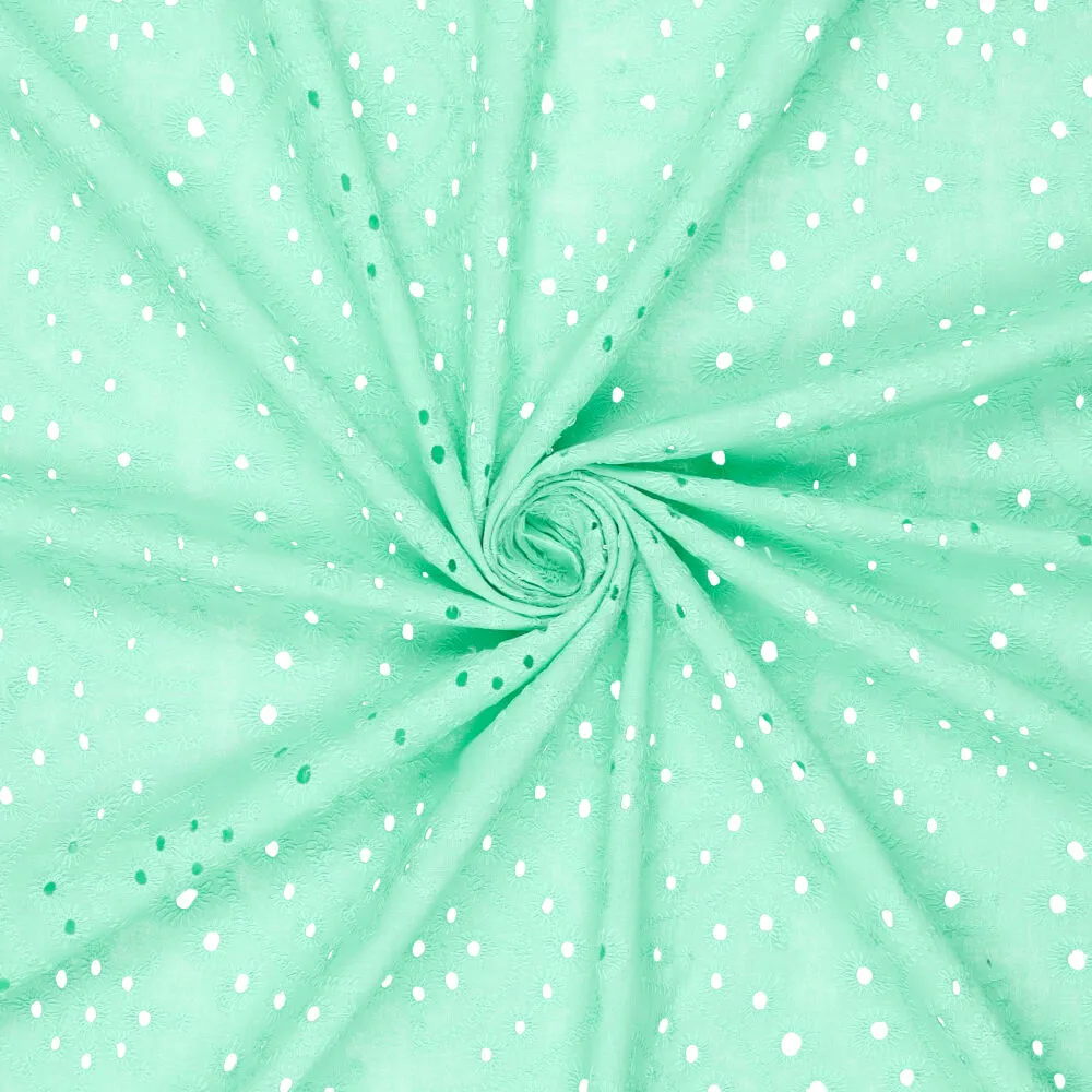 Coton brodé type Broderie anglaise vert d'eau fleurs arc en ciel – Image 5