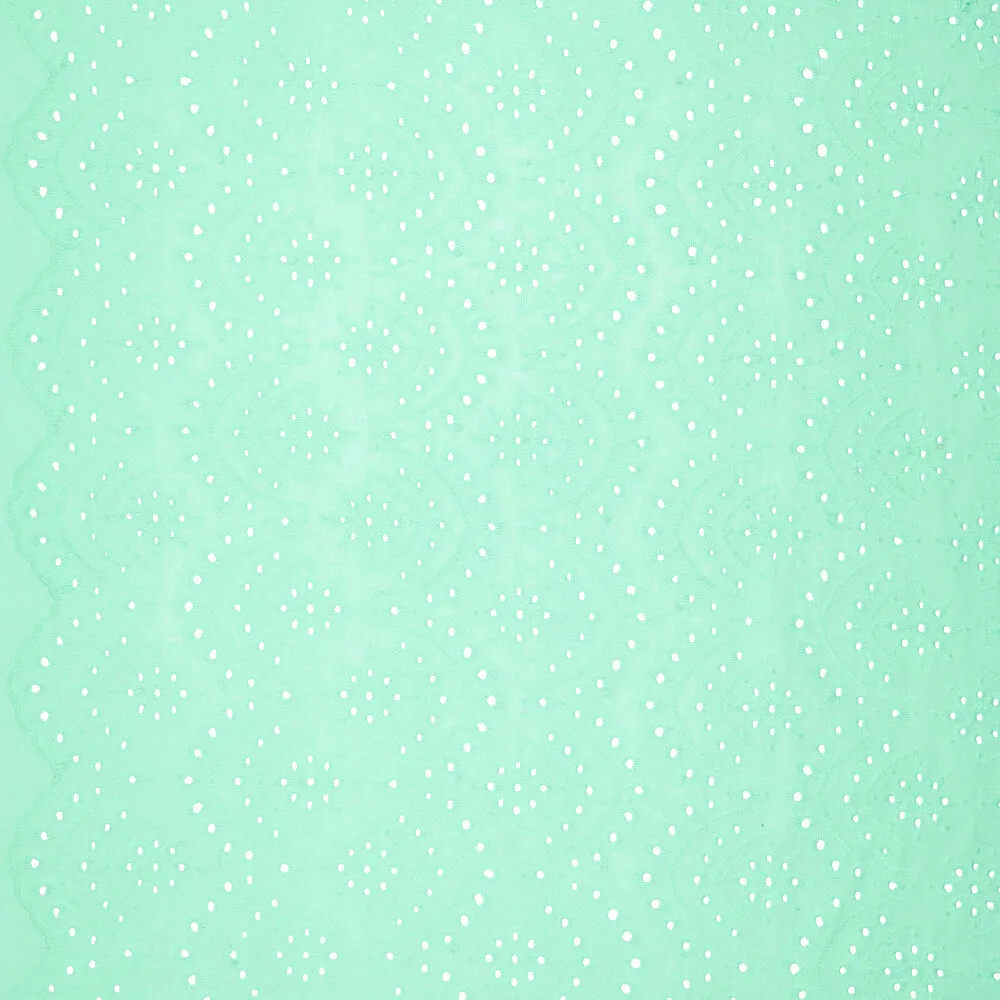 Coton brodé type Broderie anglaise vert d'eau fleurs arc en ciel – Image 4