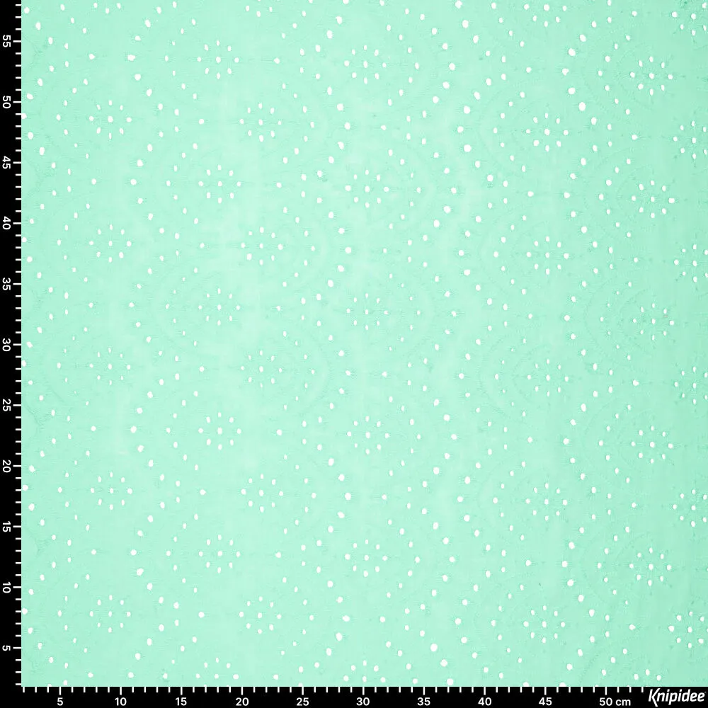 Coton brodé type Broderie anglaise vert d'eau fleurs arc en ciel – Image 2