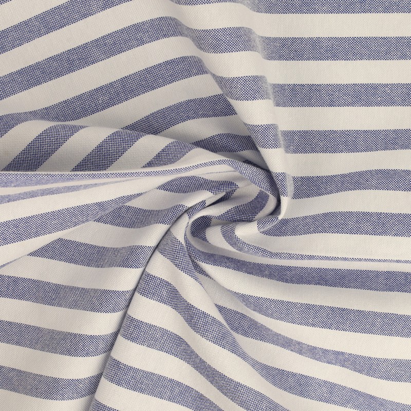 Tissu coton lin chemise rayure bleu