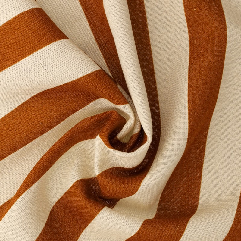 Tissu Toile Lin Viscose Rayure terracotta chocolat