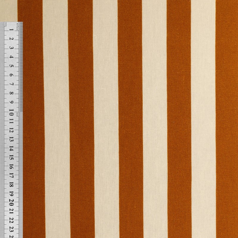 Tissu Toile Lin Viscose Rayure terracotta chocolat