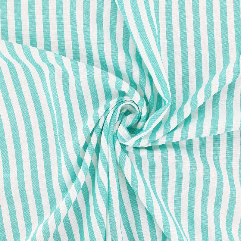 Tissu Etamine Tissé Teint Rayure Fine Turquoise