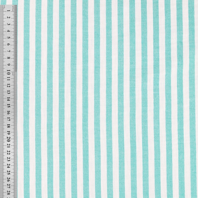 Tissu Etamine Tissé Teint Rayure Fine Turquoise