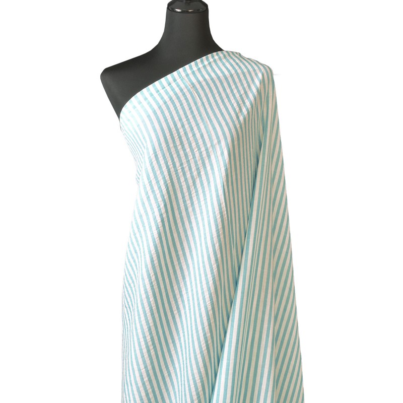 Tissu Etamine Tissé Teint Rayure Fine Turquoise – Image 3