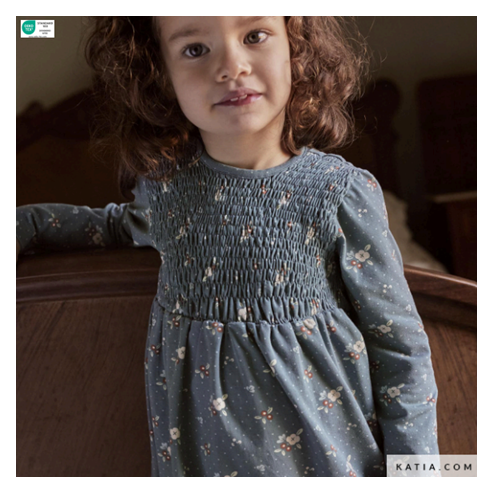 Jersey coton fleurs et pois fond bleu – Image 2