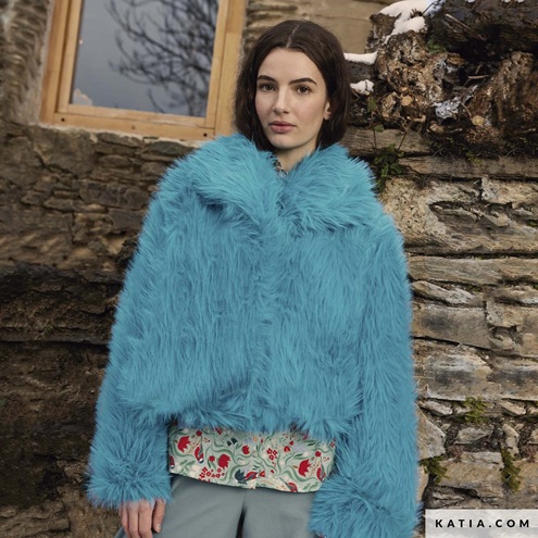Tissu fausse fourrure poils long bleu océan – Image 2