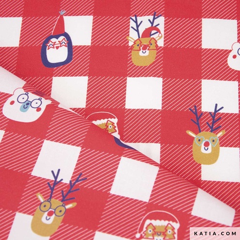Coton Popeline Imprimé noël tartan renne pere noel