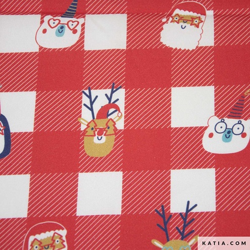 Coton Popeline Imprimé noël tartan renne pere noel