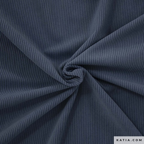 Velours côtelé corduroy fin bleu jean Katia