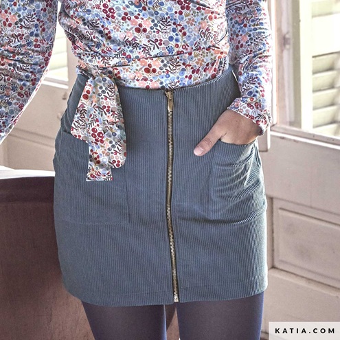Velours côtelé corduroy fin bleu jean Katia