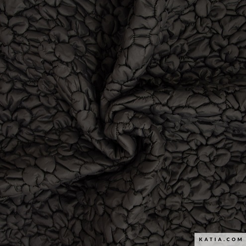 Tissu doudoune matelassé fleurs noirs