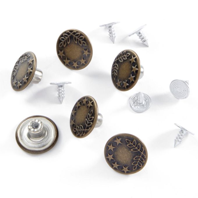 6 sets de bouton jean 17mm cuivre