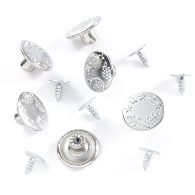 6 sets de bouton jean 17mm argent