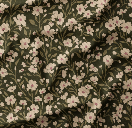 Velours milleraie Owala fleurs écru fond fougère