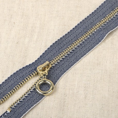 Fermeture non séparable jean 12 cm jean foncé or curseur rond