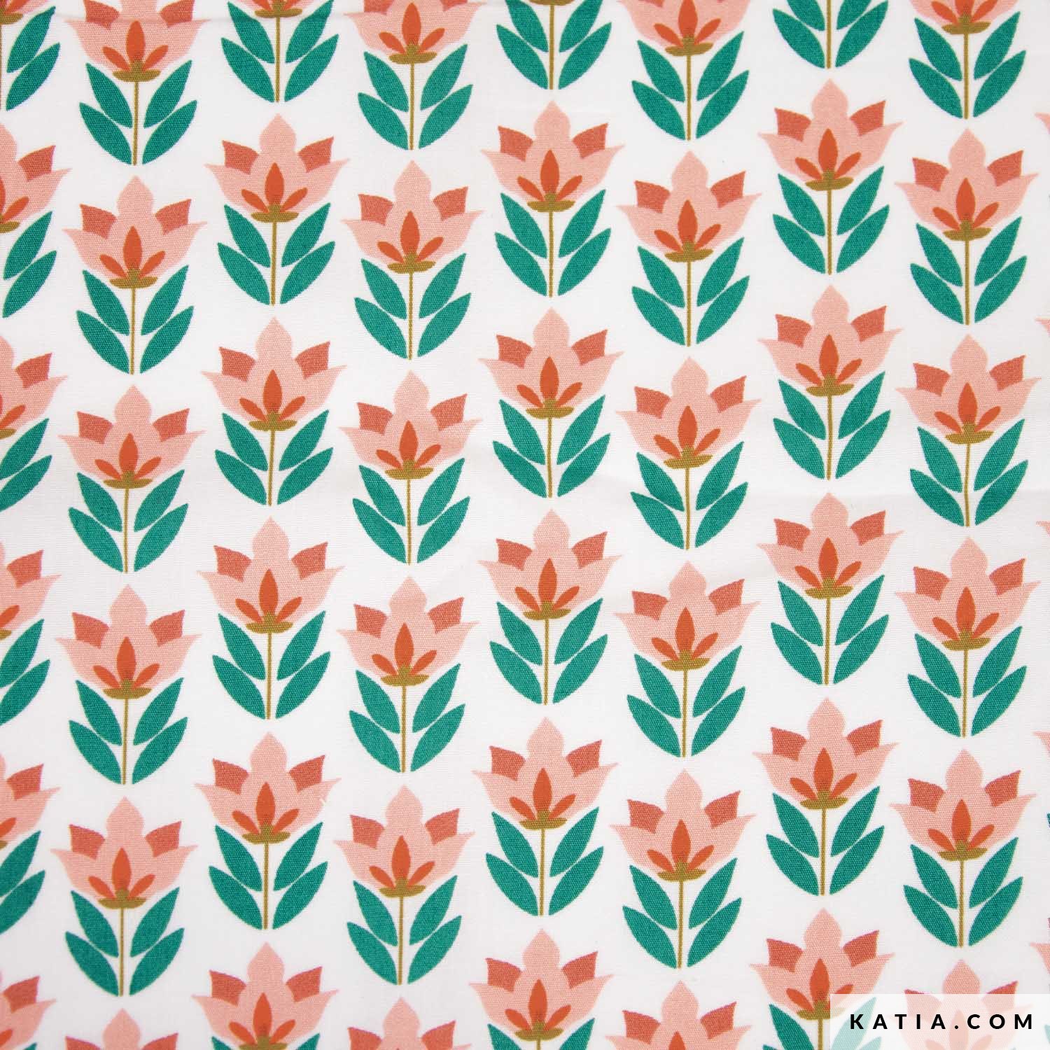 Popeline Katia fleurs seventies geométriques fond écru