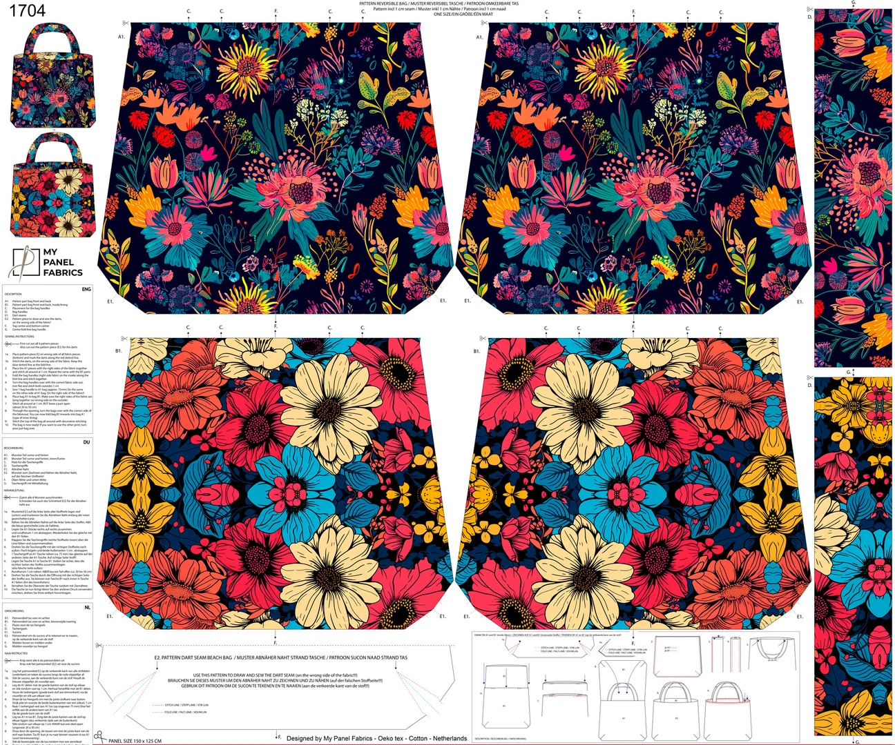 Coupon grand sac cabas pop floral reversible