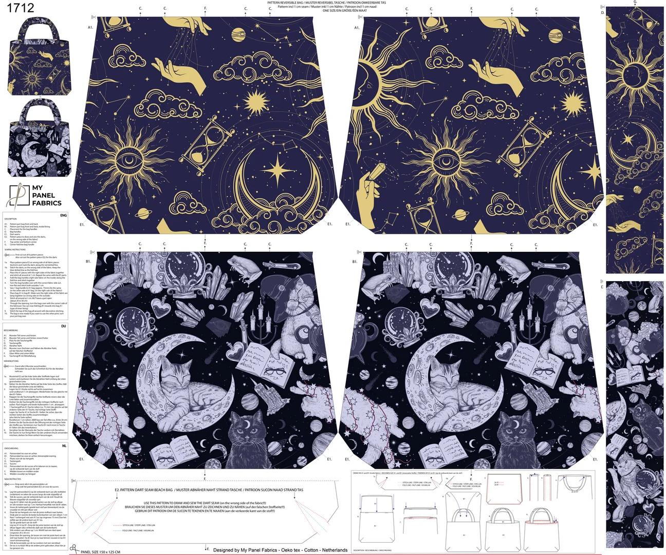 Coupon grand sac cabas chat cosmique reversible