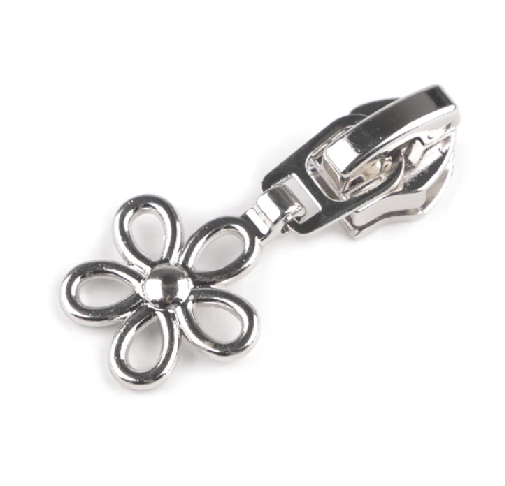 Curseur petite fleur argent maille nylon 5mm