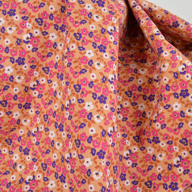 Coton thalie fleurs violettes fond jaune moutarde